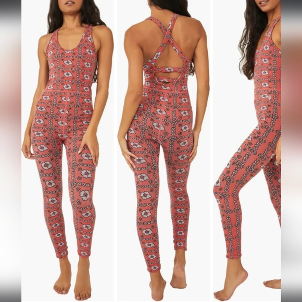Free People FP Movement Free Throw Floral Jacquard Strappy Jumpsuit NWT size XS